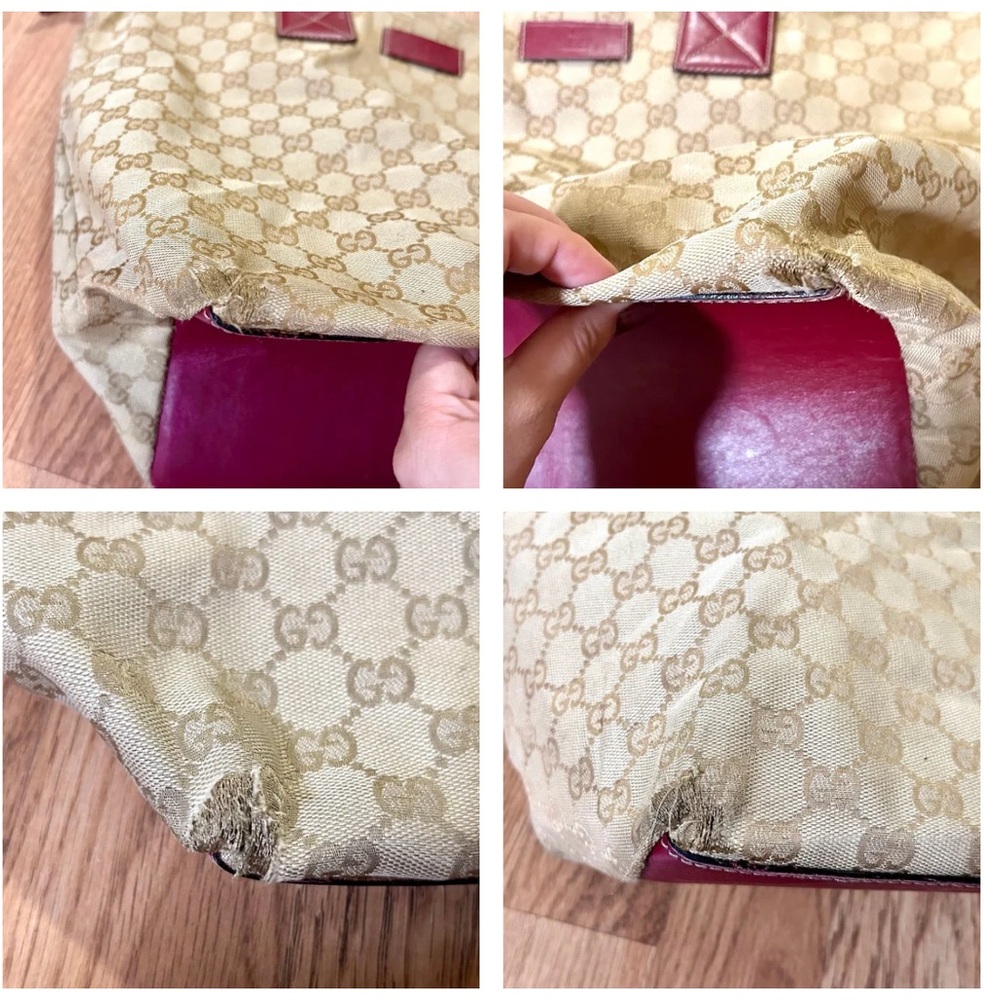 Gucci Tote Bag Sherry Line Cream Tan Gold and Red Monogram GG Supreme Zip Top - Picture 15 of 16
